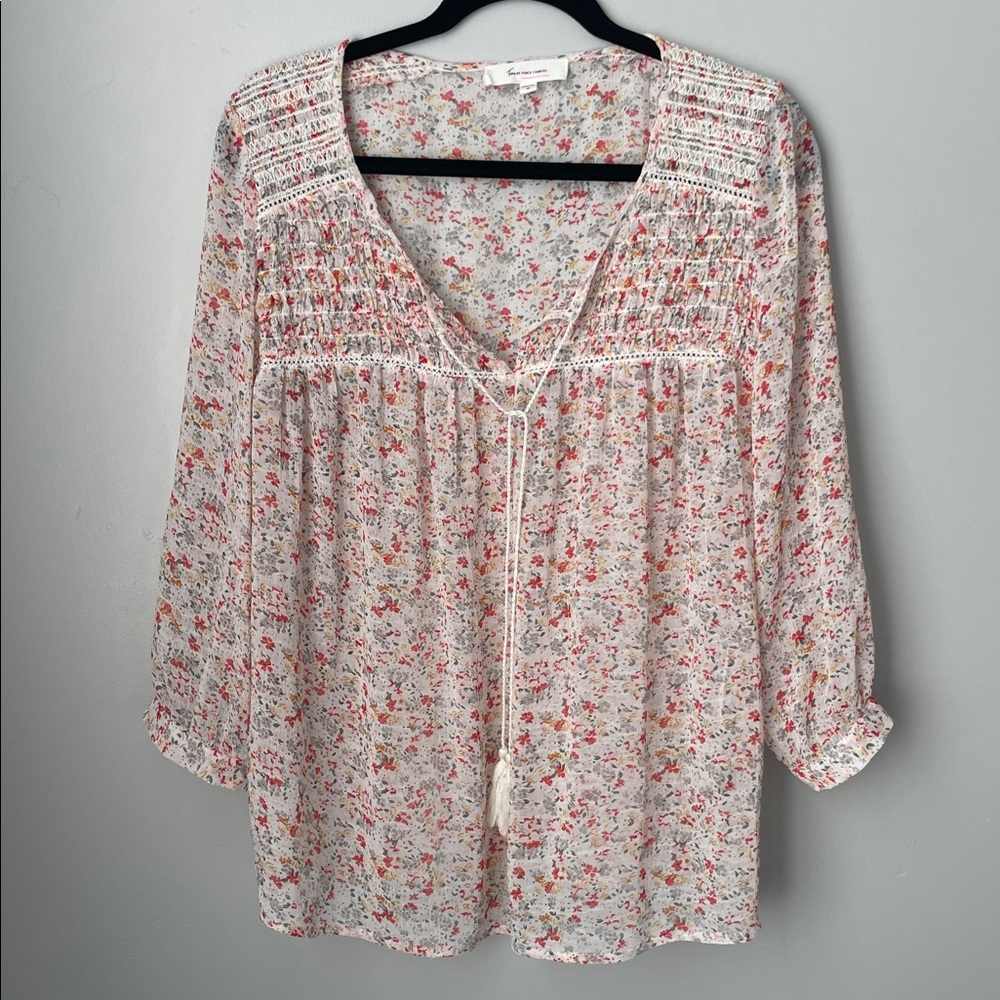 Floral Boho Blouse with Tassel Tie